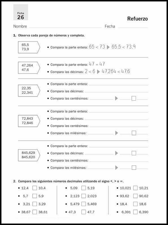 10 años 5º Educacion Primaria Refuerzo 50