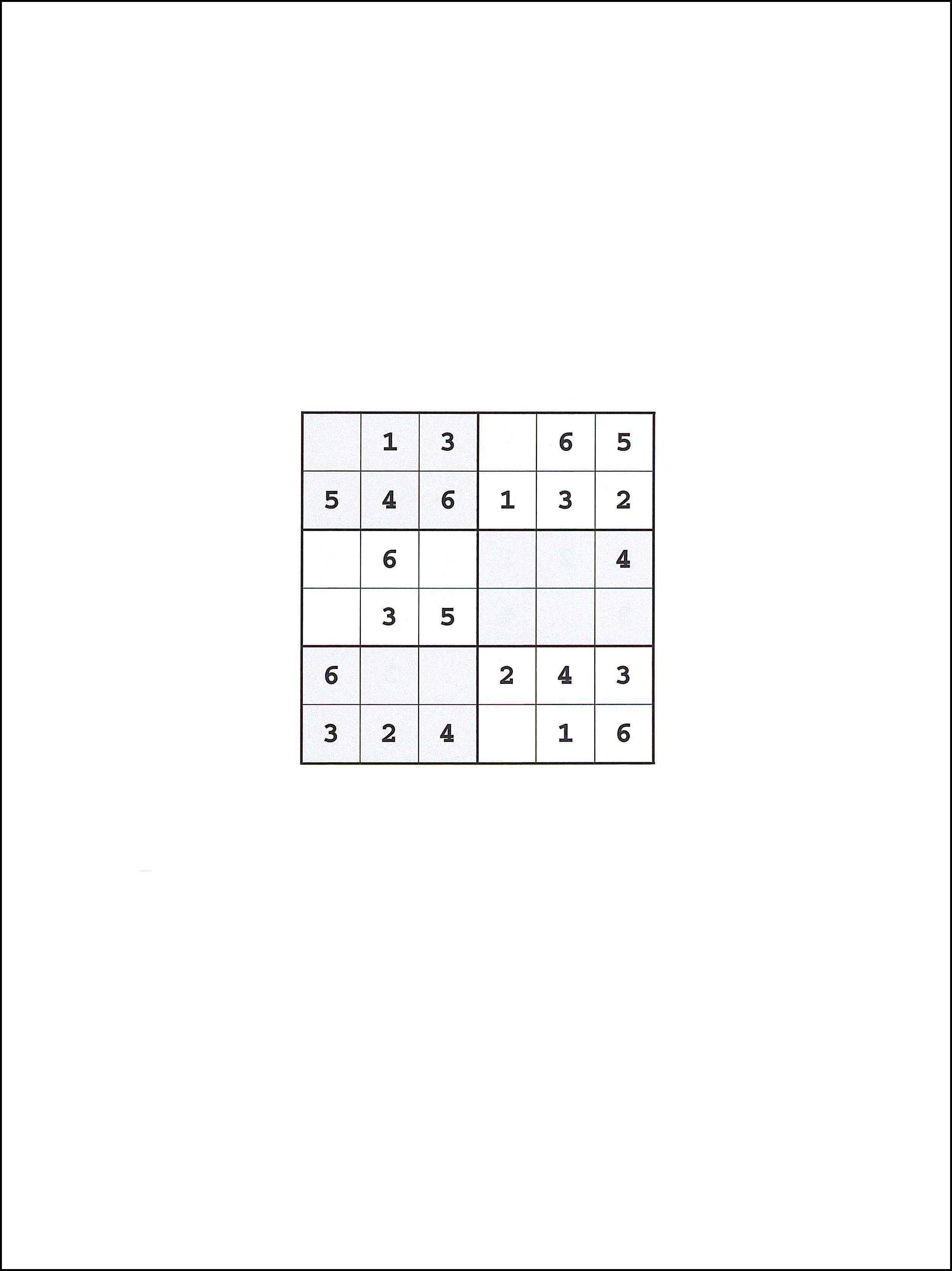 SUDOKU 6x6 worksheet