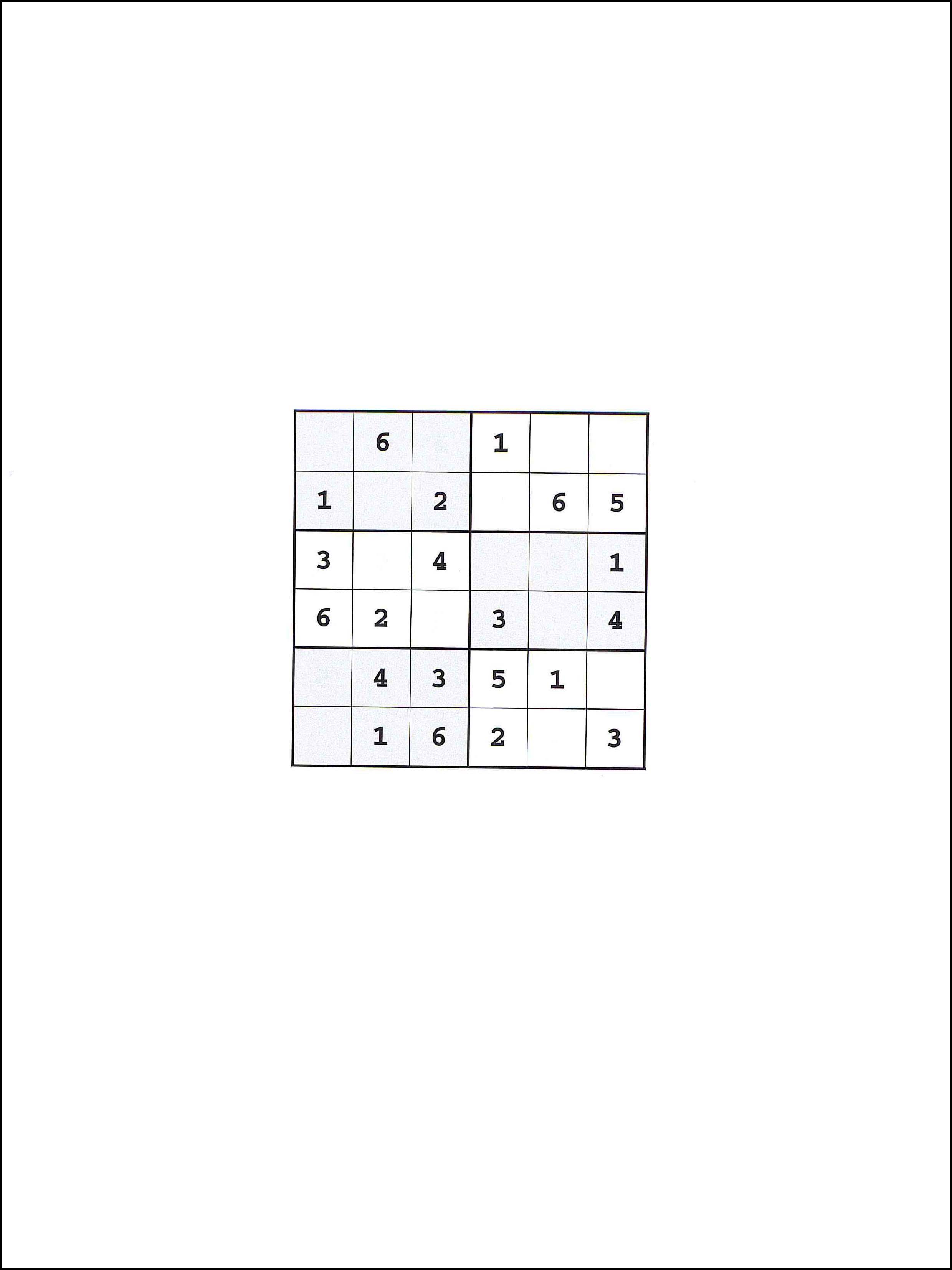 SUDOKU 6x6 worksheet