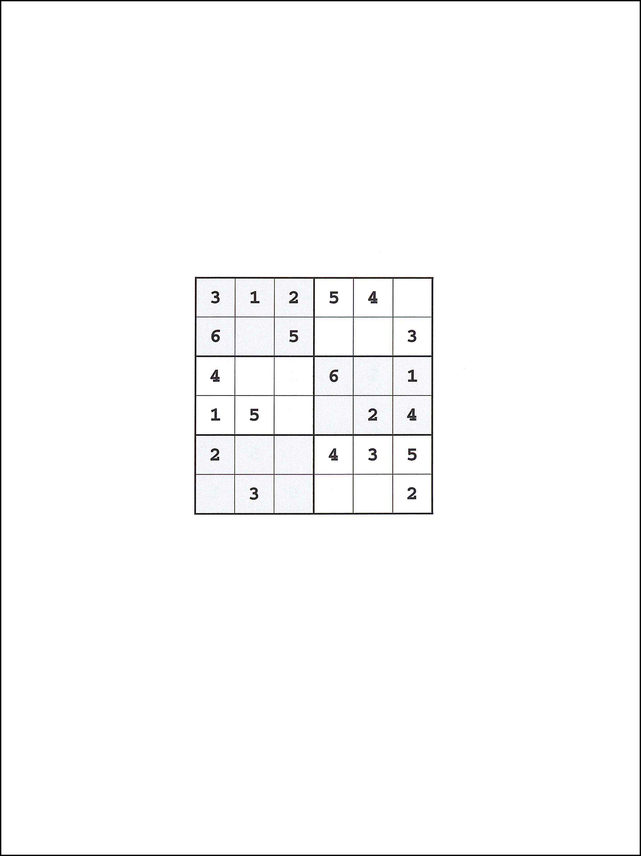 SUDOKU 6x6 worksheet