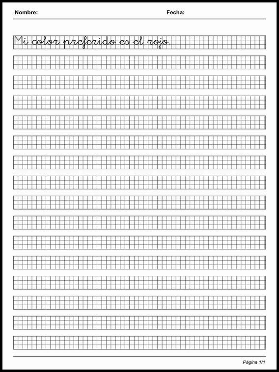 Handscrift in grid to learn Spanish 10