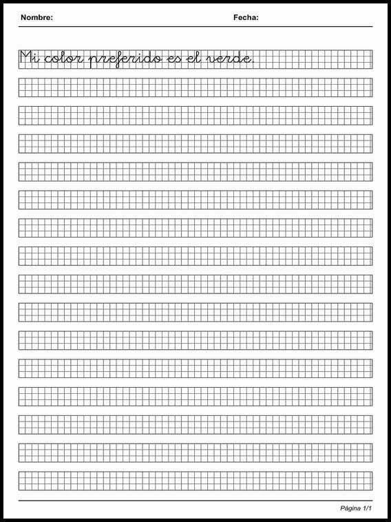 Handscrift in grid to learn Spanish 11