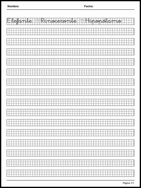 Handscrift in grid to learn Spanish 22