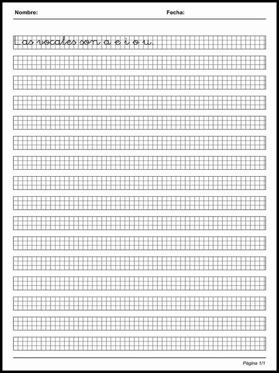 Handscrift in grid to learn Spanish 34