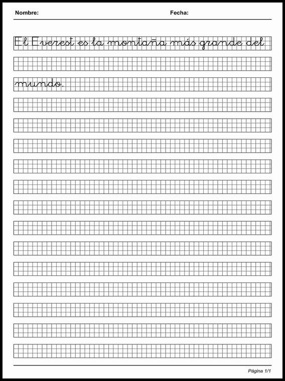 Handscrift in grid to learn Spanish 55