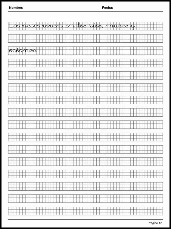 Handscrift in grid to learn Spanish 56