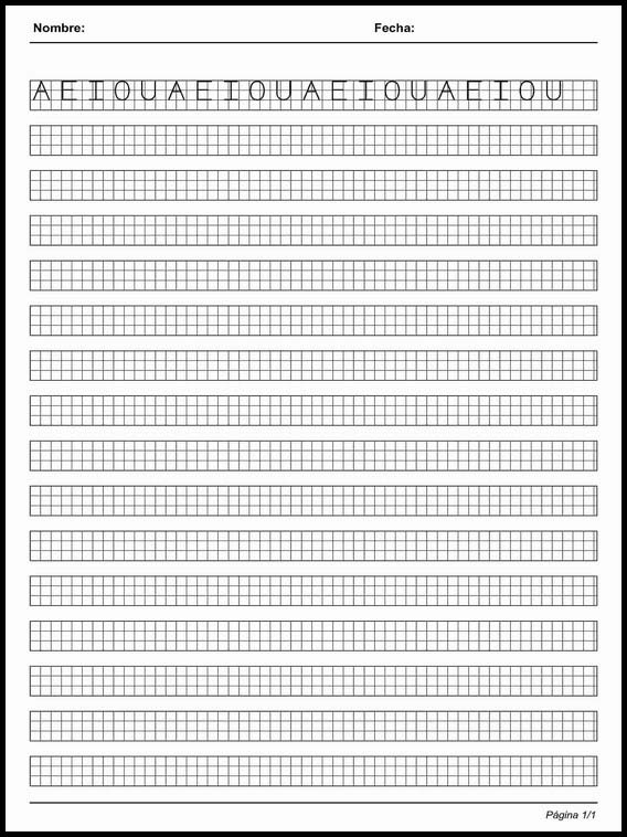 Handscrift in grid to learn Spanish 57