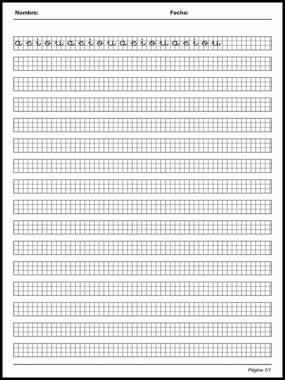 Handscrift in grid to learn Spanish 58