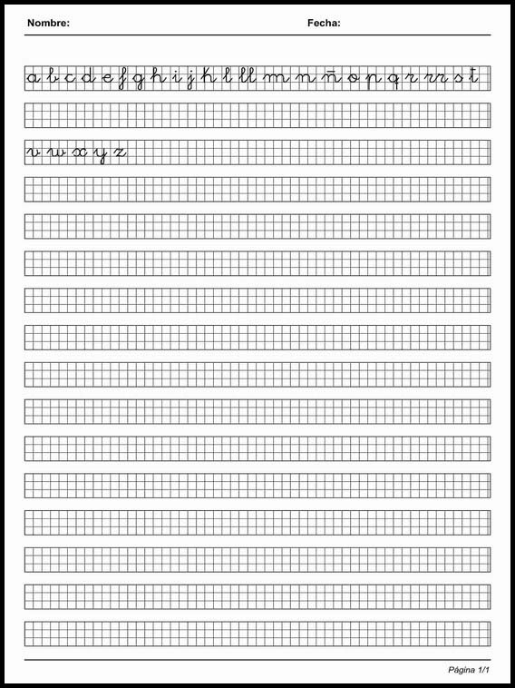 Handscrift in grid to learn Spanish 59