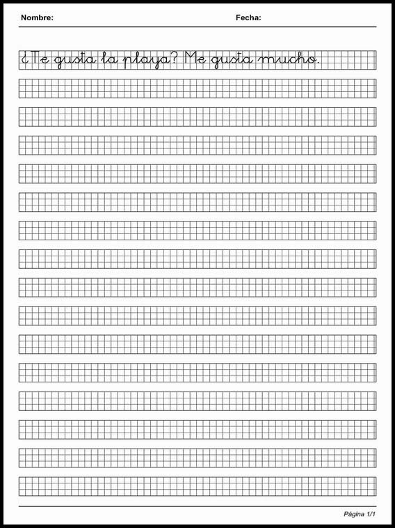 Handscrift in grid to learn Spanish 6