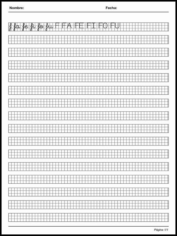 Handscrift in grid to learn Spanish 64