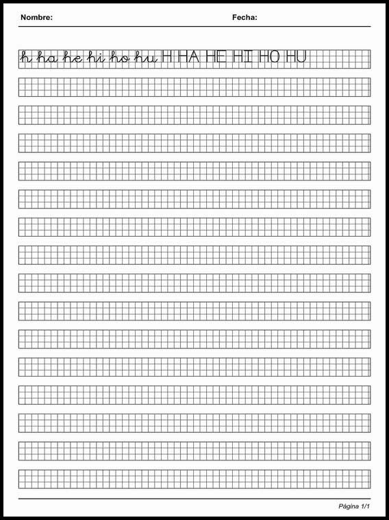 Handscrift in grid to learn Spanish 66