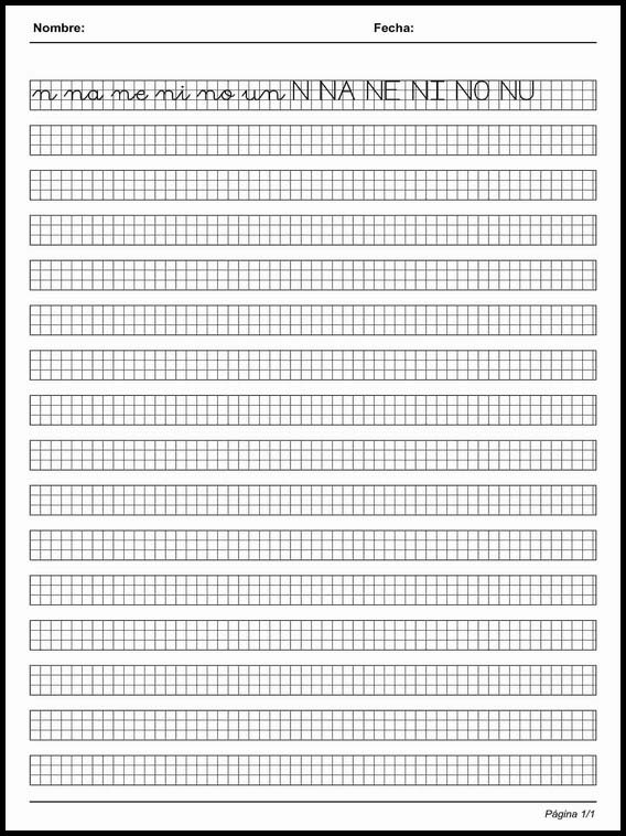 Handscrift in grid to learn Spanish 71