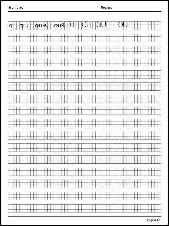 Handscrift in grid to learn Spanish 74