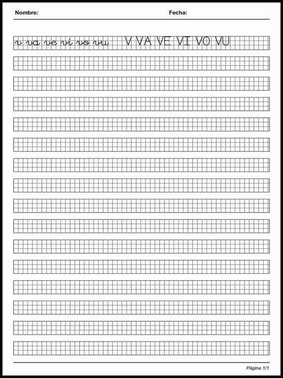 Handscrift in grid to learn Spanish 78