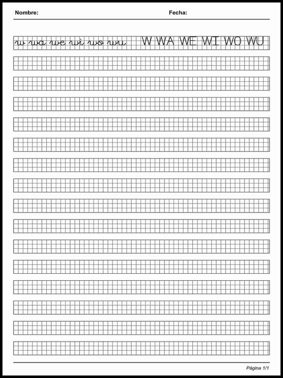 Handscrift in grid to learn Spanish 79