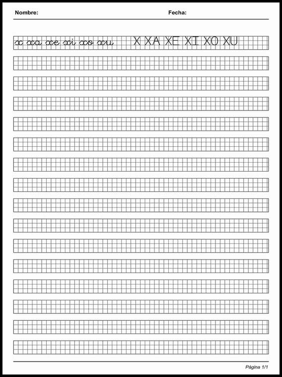 Handscrift in grid to learn Spanish 80