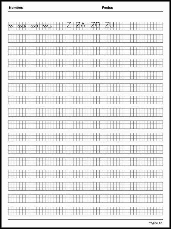 Handscrift in grid to learn Spanish 82