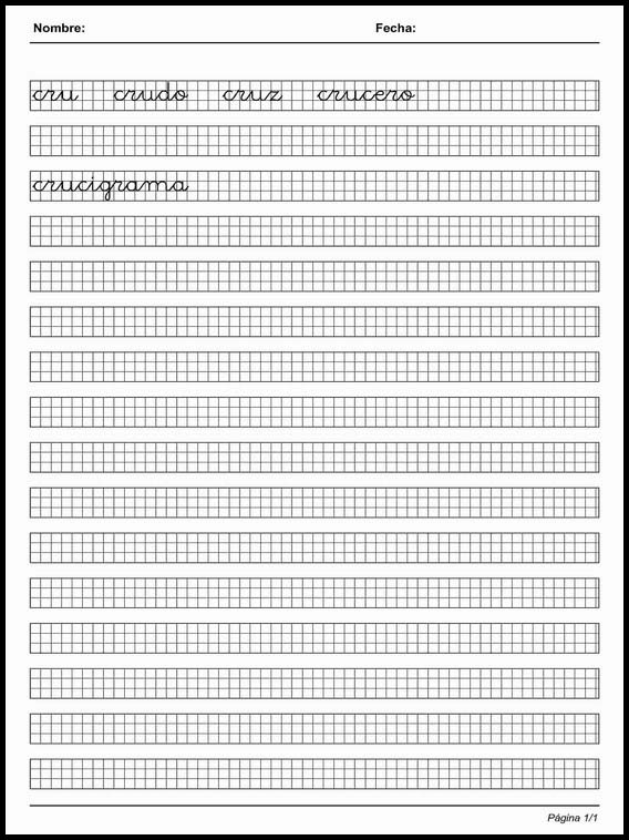 Handscrift in grid to learn Spanish 87