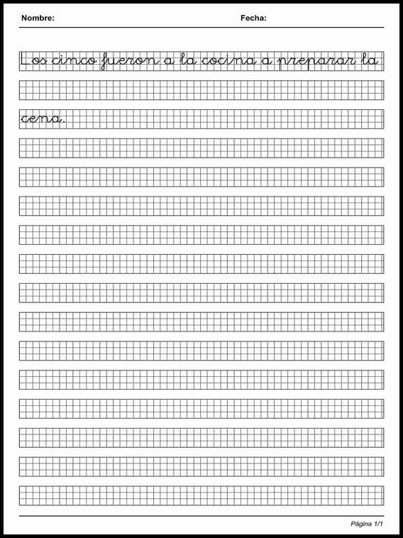 Handscrift in grid to learn Spanish 96