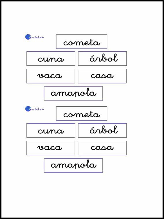 Attività per bambini Vocabolario per imparare lo Spagnolo 1 Vocabolario per imparare lo Spagnolo 1